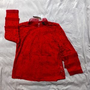 NWT J. Crew Lace Top with Tulle Ruffle in Red - Size L - MAKE OFFER!!